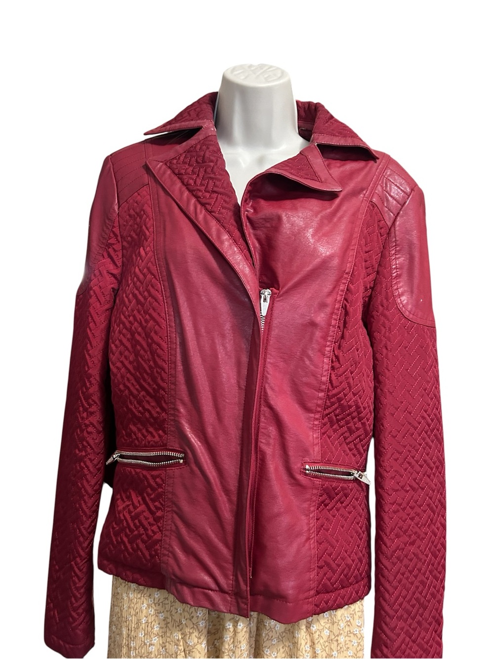 Women's Quilted Wine Red Leather Jacket
